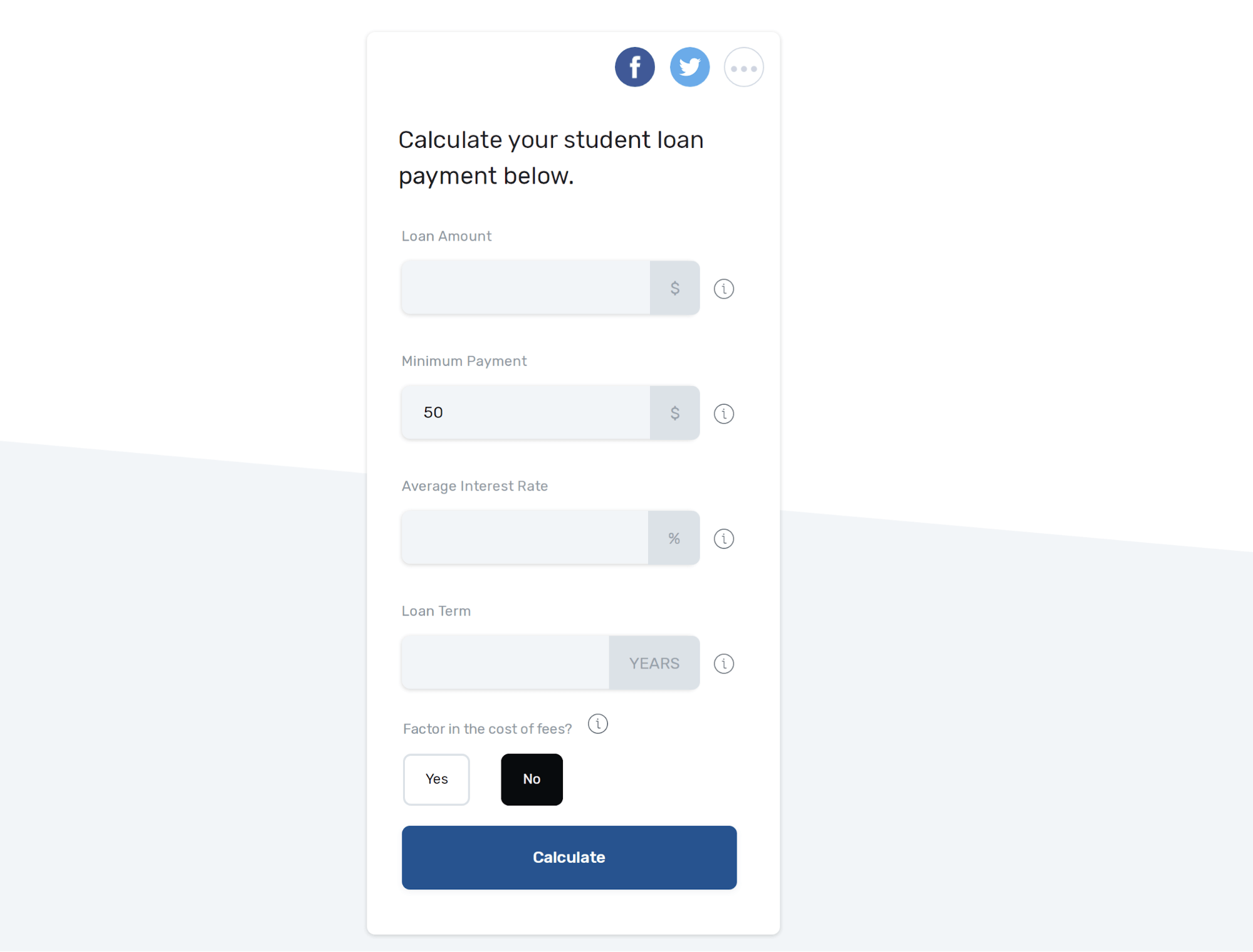 Screenshot of SavingforCollege's Student Loan Calculator.